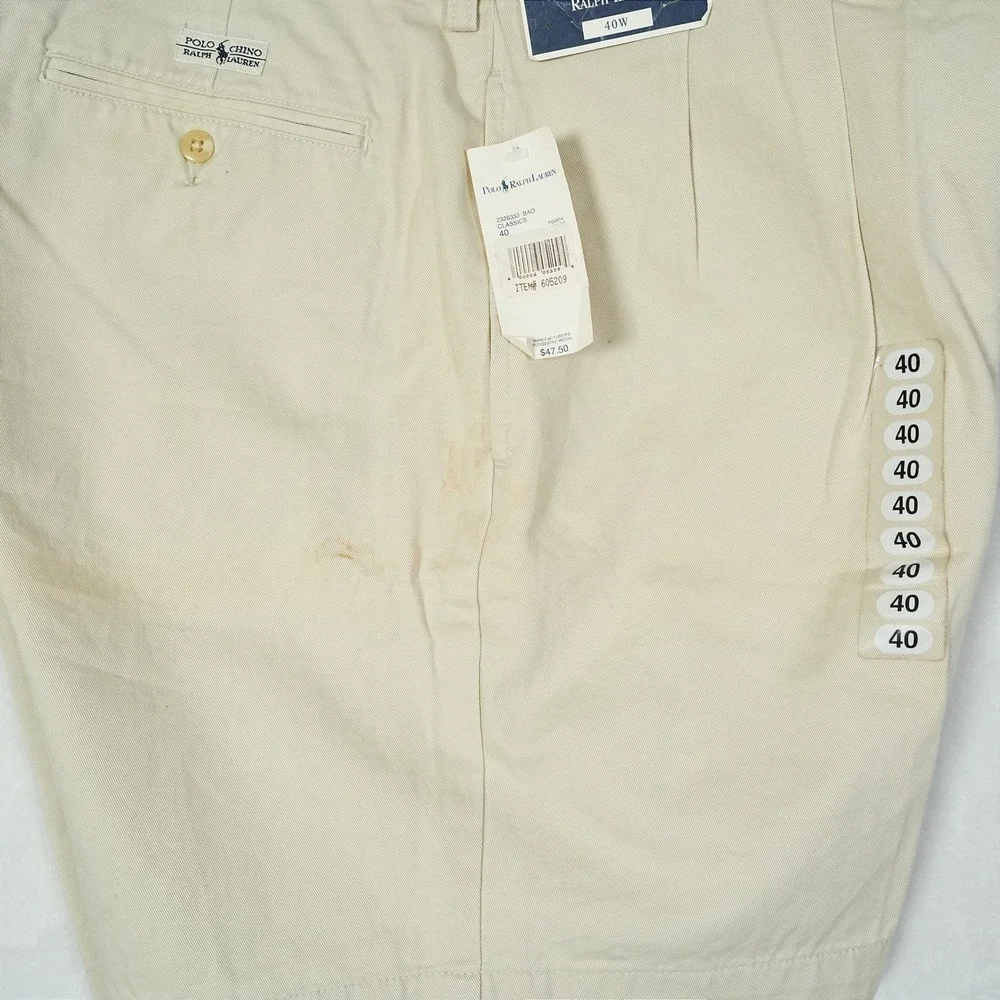 Polo Ralph Lauren Mens Double Pleated Chino Shorts Tan Beige 40W Vintage BAO